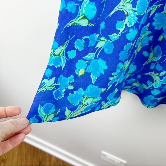 RIXO  Lilita Cobalt Blue Floral‎ Print Silk Mini Dress short Sleeve Sz 6 - Picture 12 of 13